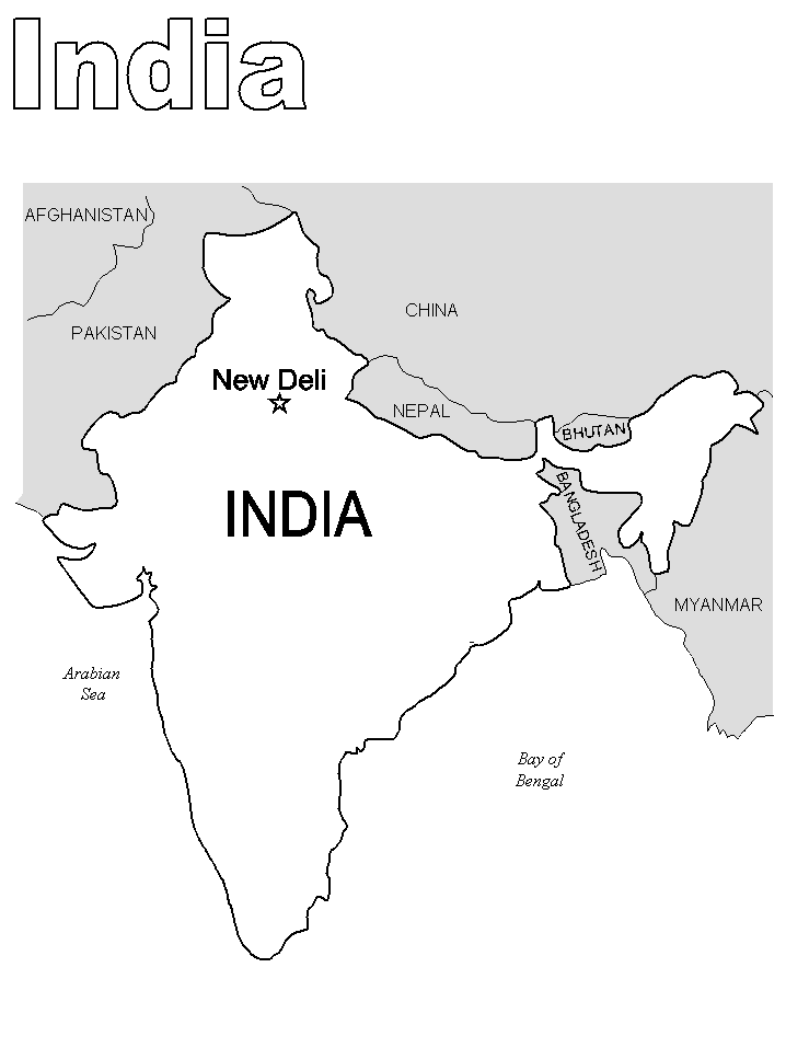 Printable India Map Countries Coloring Pages - Coloringpagebook.com
