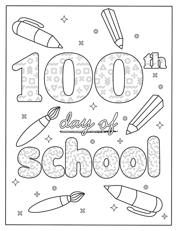 100th Day Coloring Page Free Printable