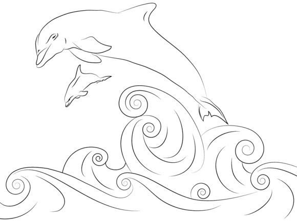 2 dolphins jumping out of the water coloring pages