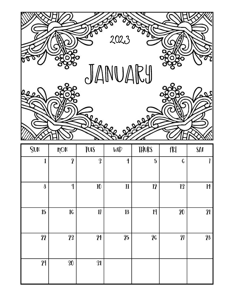 2023 Calendar Coloring Page