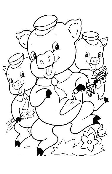 3 Pigs Coloring Page