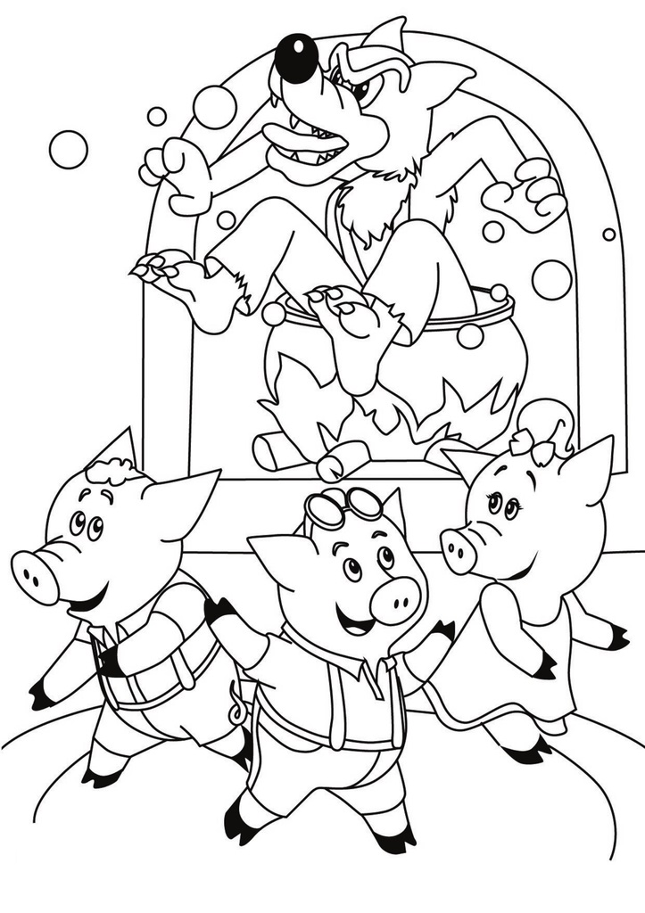 3 Little Pigs And Wolf Coloring Page