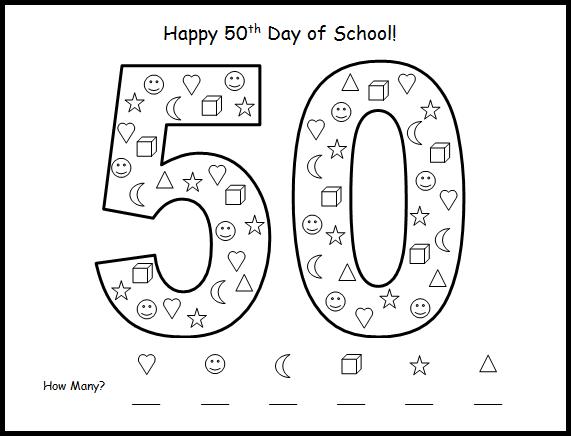 50th Day of School Coloring Page