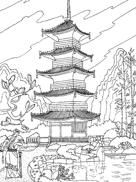 Chinese Temple Coloring Page
