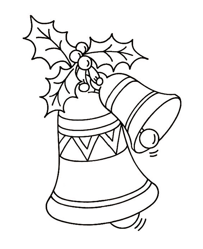 Christmas Bells and Holly Coloring Page