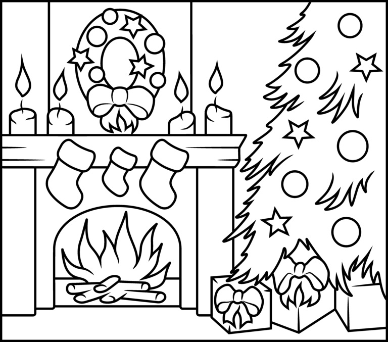 Christmas Fireplace Coloring Page