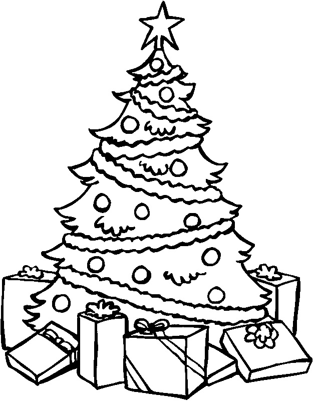 Christmas Tree with Presents Coloring Page