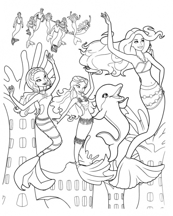 Coloring Pages of Mermaids and Dolphins