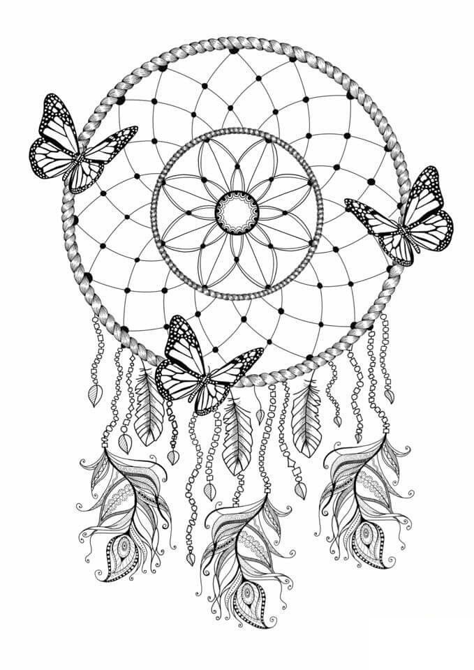 Dreamcatcher Butterfly Coloring Pages for Adults