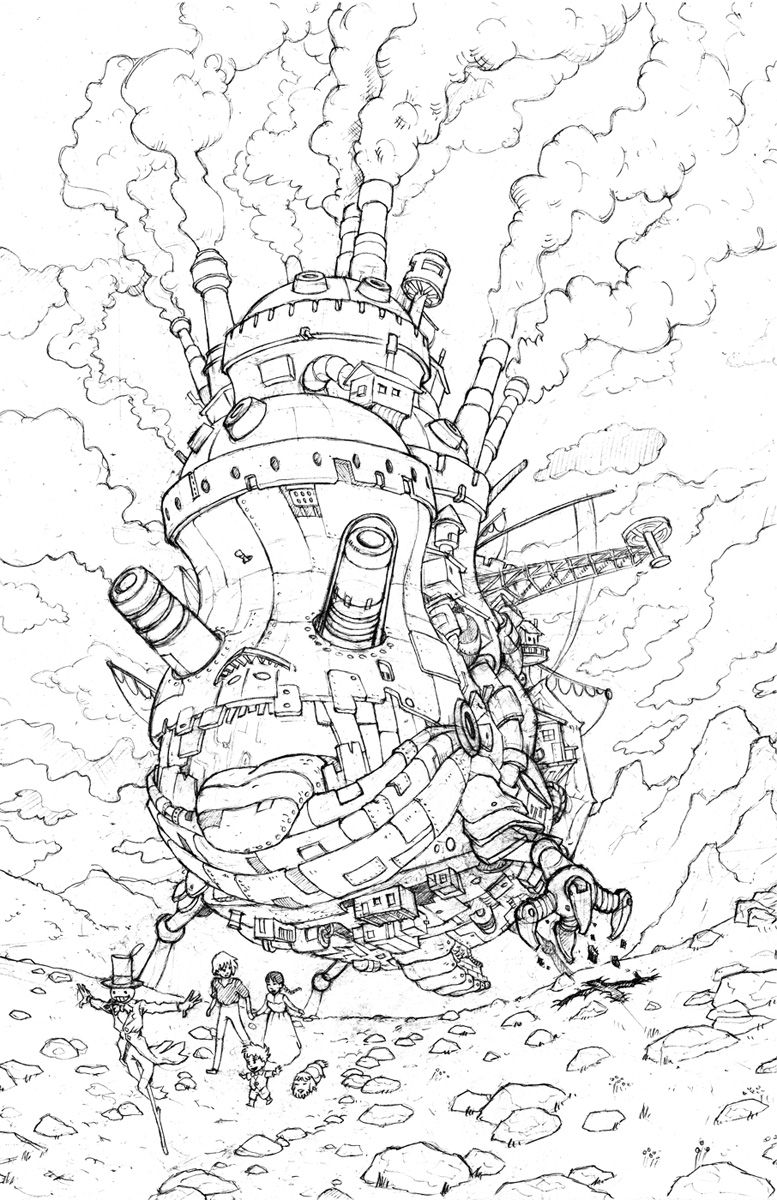 howl's moving castle colouring pages