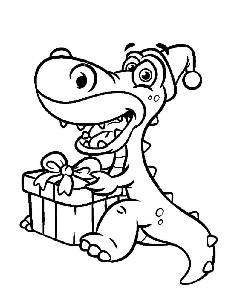 Merry Christmas Dinosaur Christmas Coloring Pages