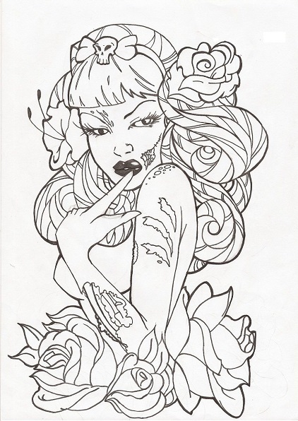 Pin up Tattoo Coloring Pages