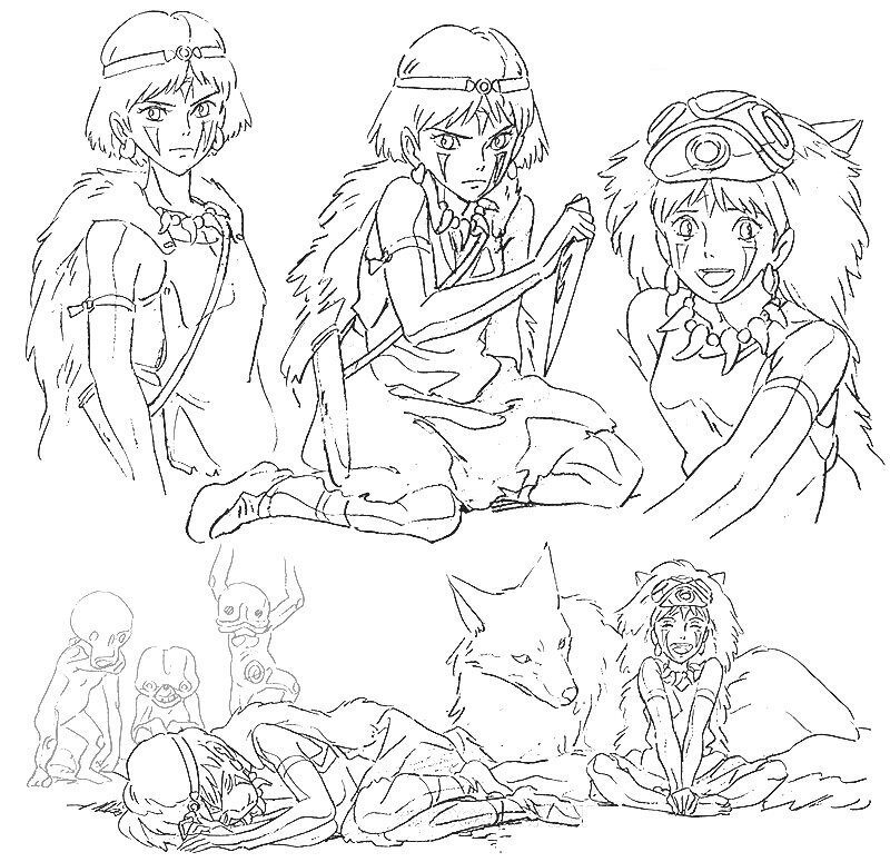 Princess Mononoke Faces Coloring Pages