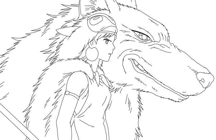 Princess Mononoke with Wolf Coloring Pages