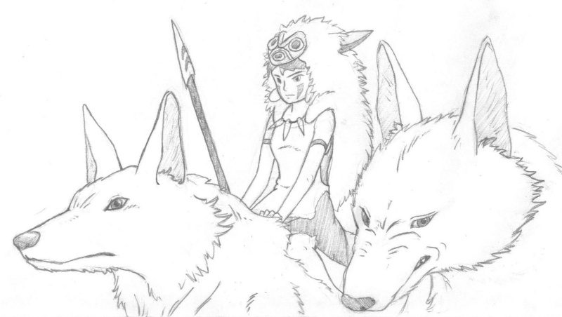 Princess Mononoke Riding Wolf Coloring Pages