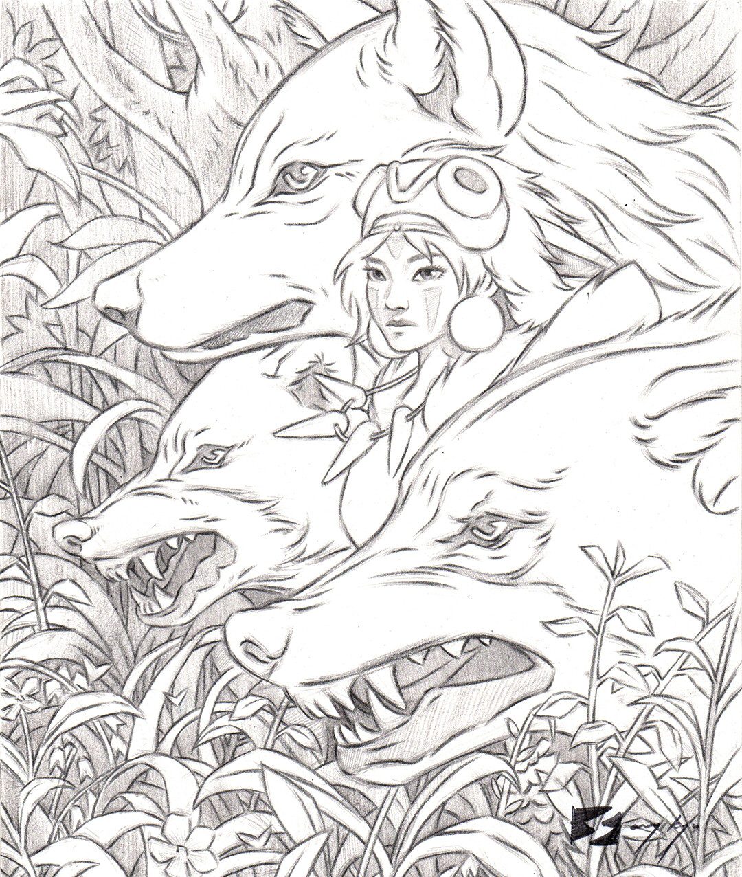 Princess Mononoke Sketch Coloring Pages