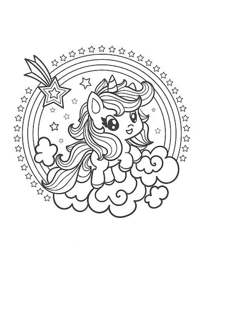 Rainbow Cute Unicorn Coloring Pages