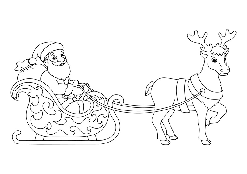 Santa Claus Riding His Sleigh Coloring Page