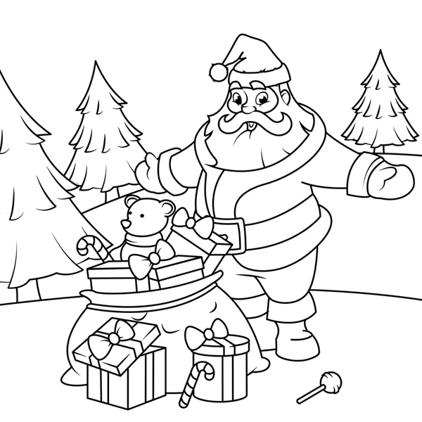 Santa Claus with Gifts Coloring Page