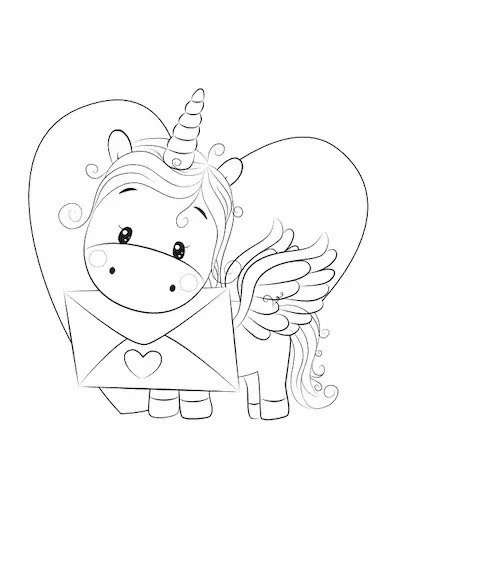 Unicorn Valentine Coloring Pages