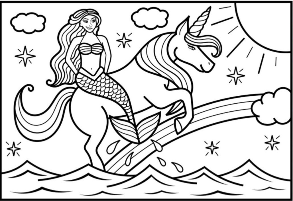 Unicorn and Mermaid Coloring Pages