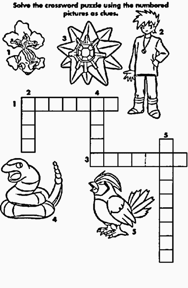 Pokemon Crossword Puzzle Color Pages Printable