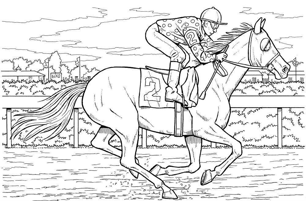 A horse running in a race coloring pages