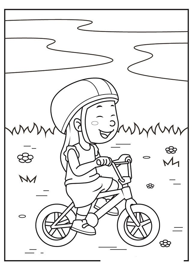 A Kid Riding a Bike Coloring P...