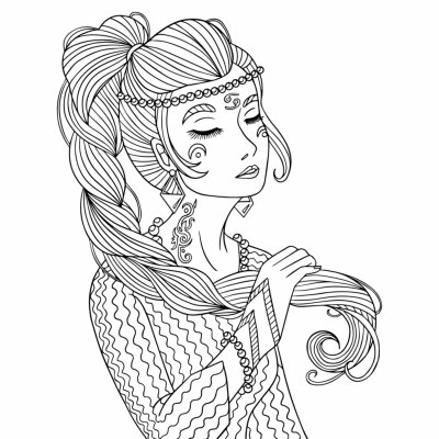 Adult Coloring Page Girl with Jewelry in Hair