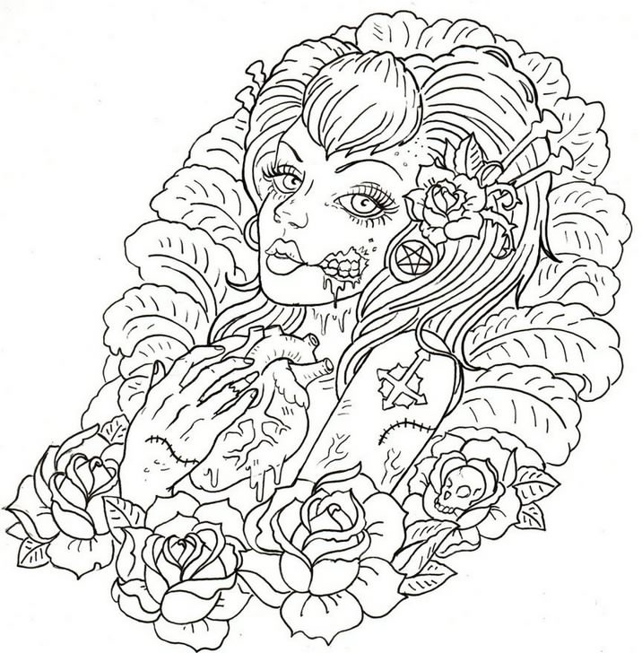 adult coloring pages female zombie
