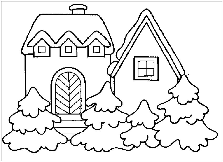 Adult Winter Cottages Coloring Pages