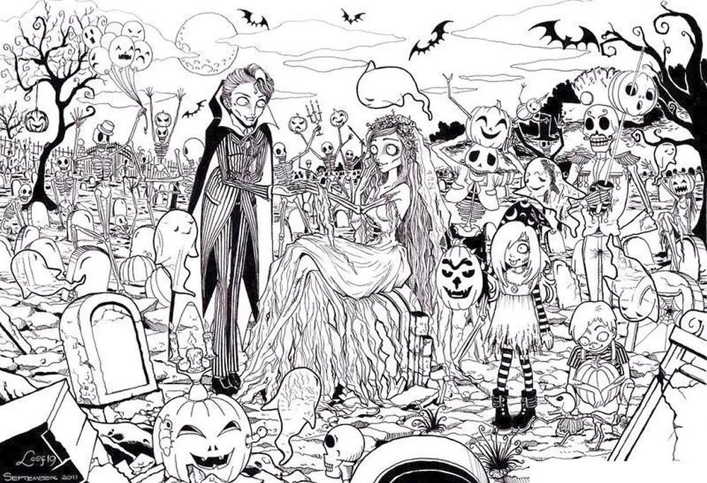 adult zombie bride and groom coloring pages