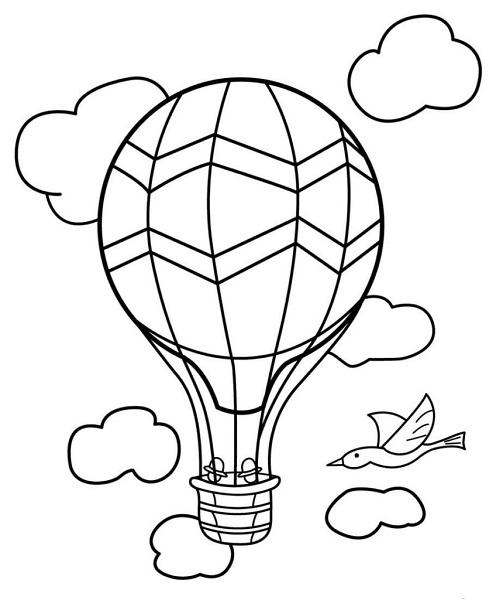 Air Balloon and Clouds Coloring Page