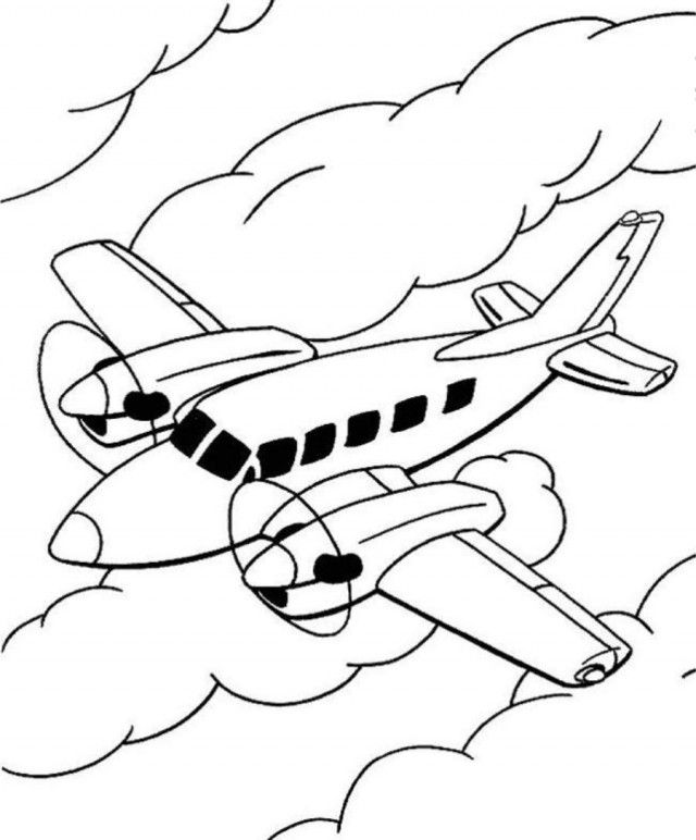 Airplane in Clouds Coloring Pages
