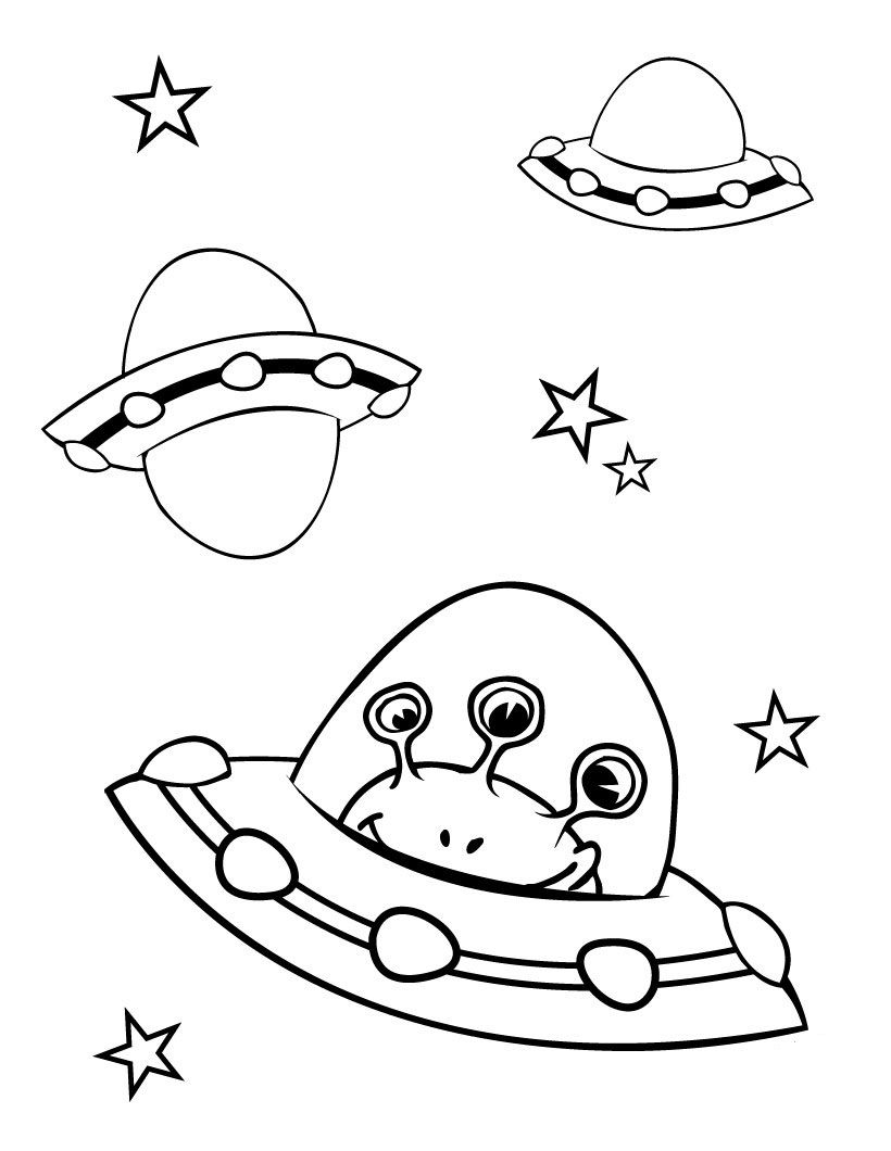 Alien & UFO Free Coloring Page...