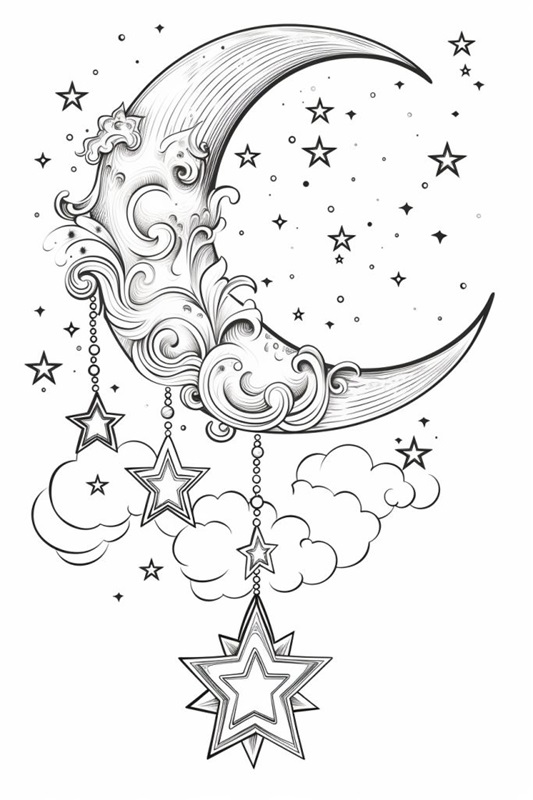 Amazing Fantasy Moon Treasure Coloring Pages for Adults