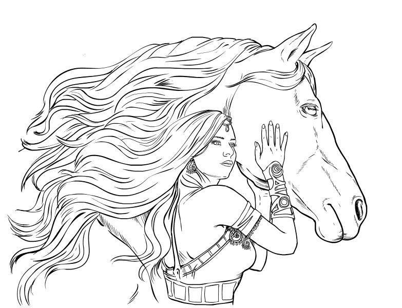art by miran girl on horse coloring pages