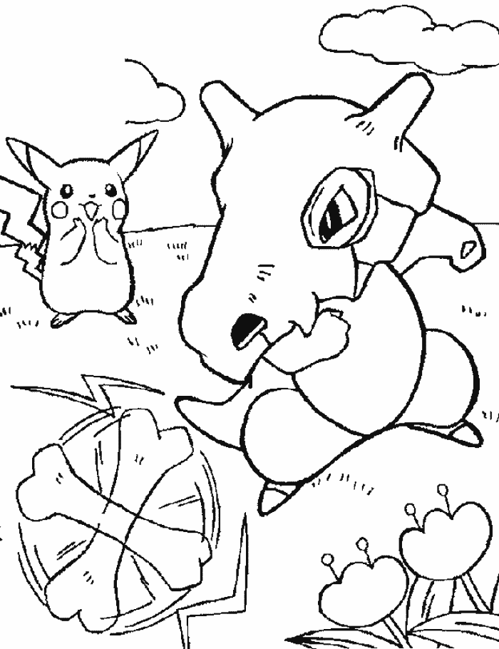 Pikachu And Cubone Coloring Pages