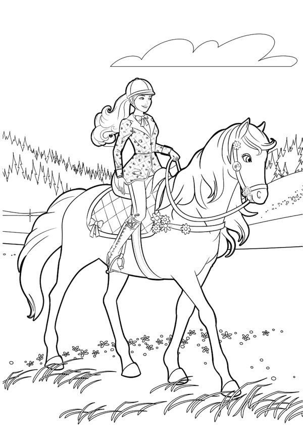 barbie riding horse coloring pages