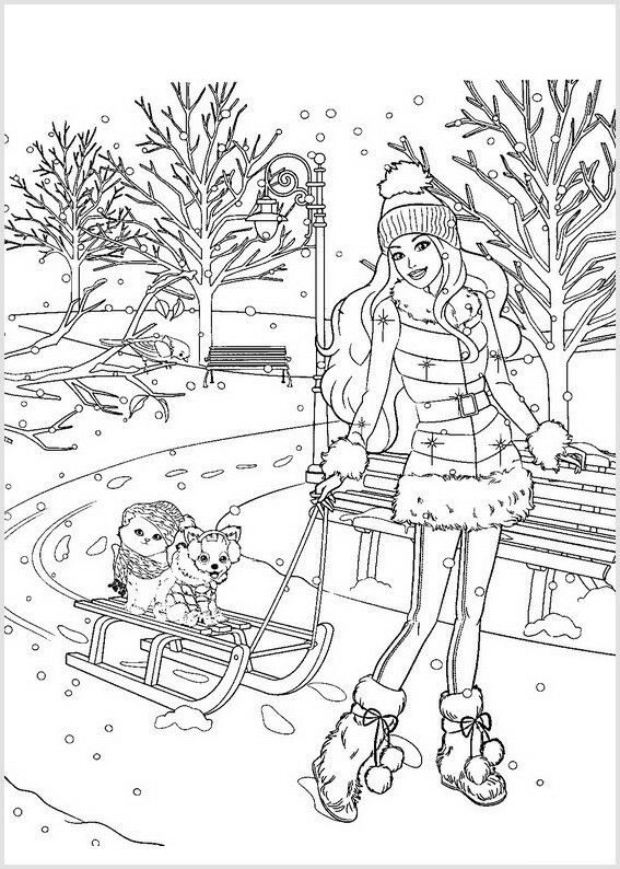 barbie winter coloring pages