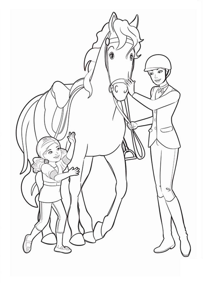 barbie with horse coloring pages