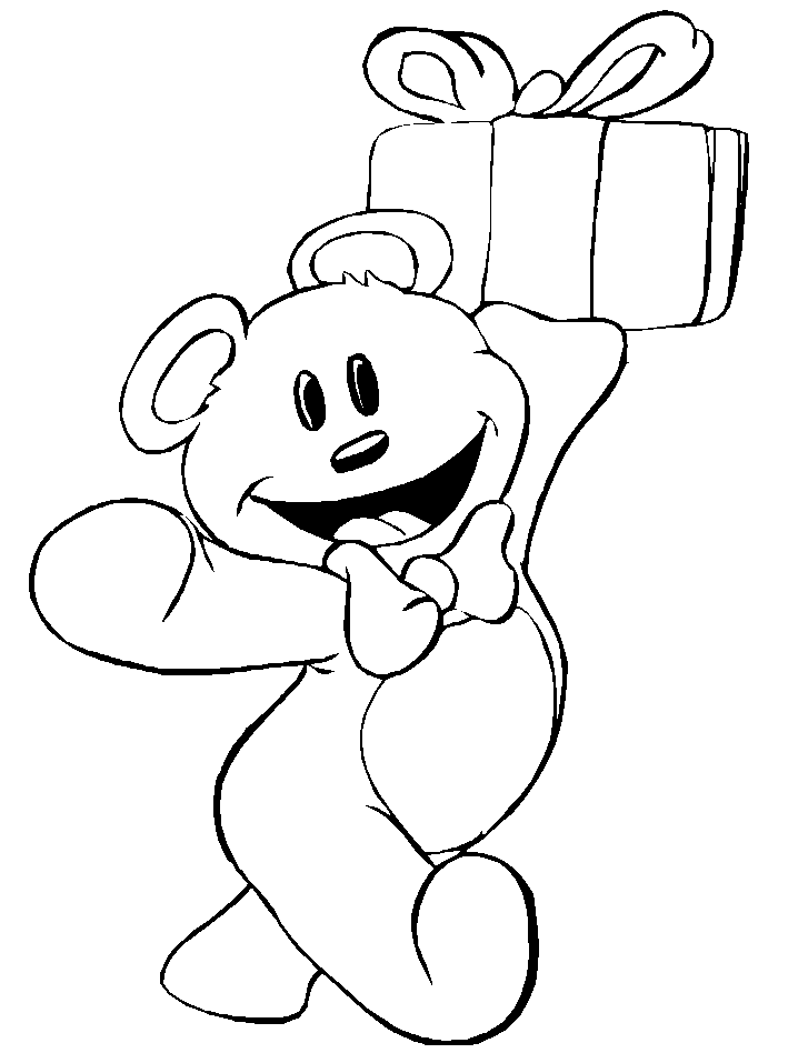 Bear with present coloring page