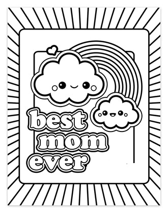 Best Mom Ever Cloud Rainbow and Kawaii Coloring Page