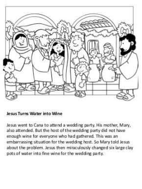 Bible Story Coloring Pages Jesus Miracles Water Wine Wedding for kids.