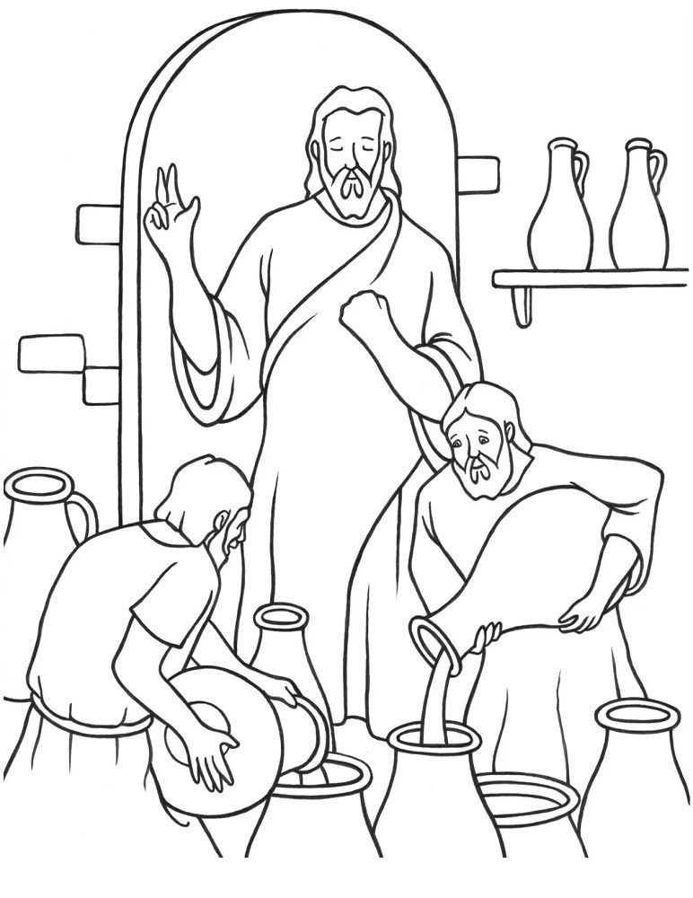 bible story coloring pages jesus miracles water wine