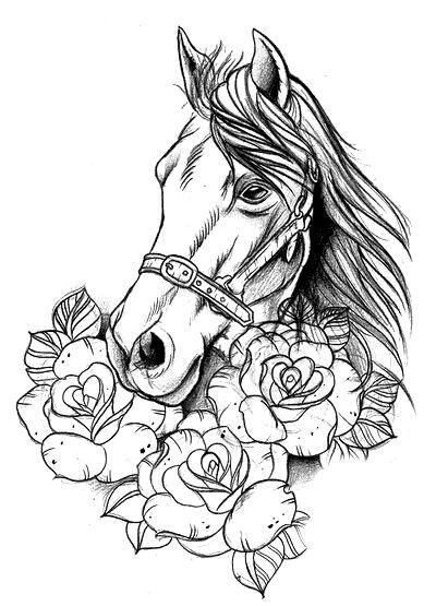 big horse with a rose becky around its neck coloring pages