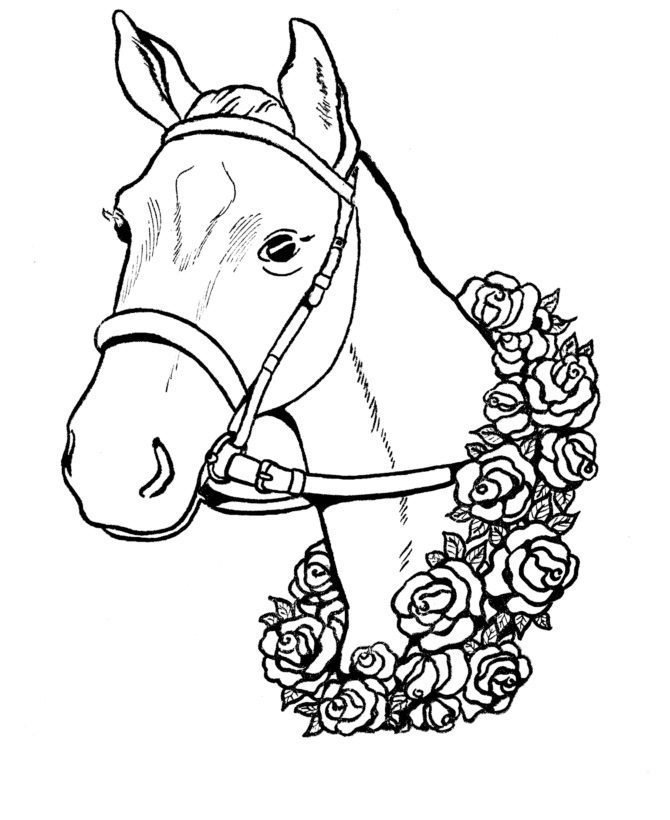 Big Horse with an Rose ecukay around its neck coloring pages