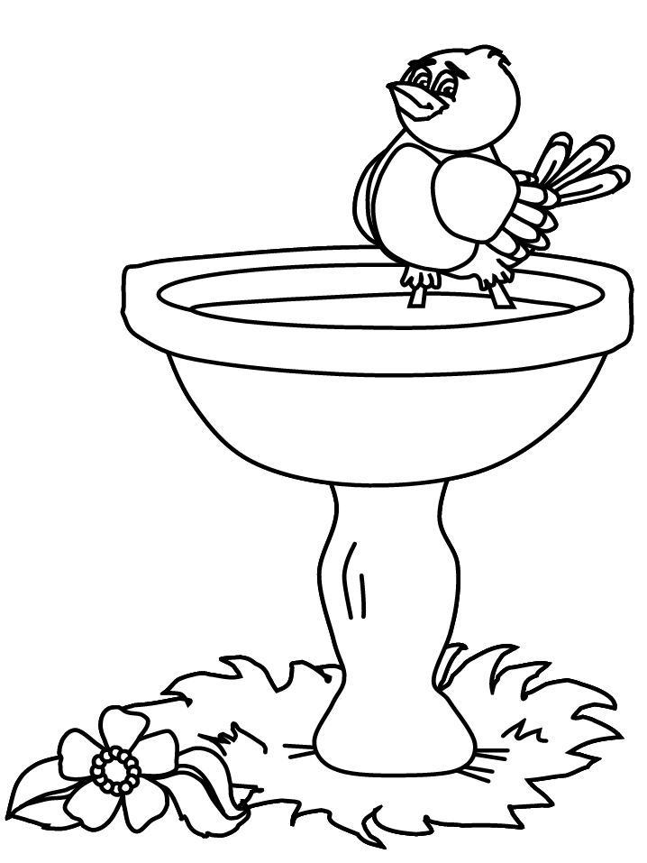 Birds Birdbath Animals Coloring Pages coloring page & book for kids.
