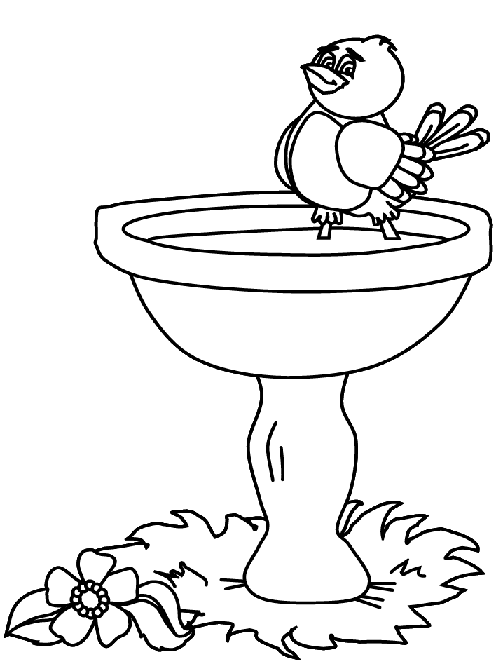 Birds Birdbath Animals Coloring Pages