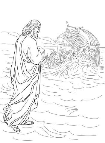 blank coloring pages jesus walks on water